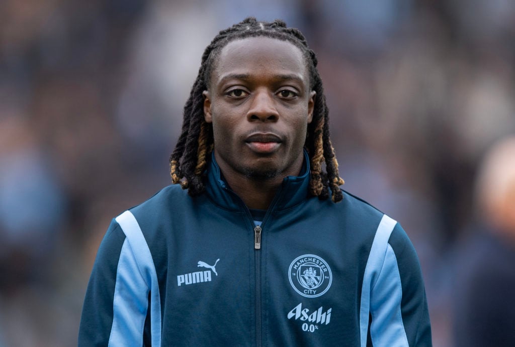 Jeremy Doku before Manchester City FC v Brighton.