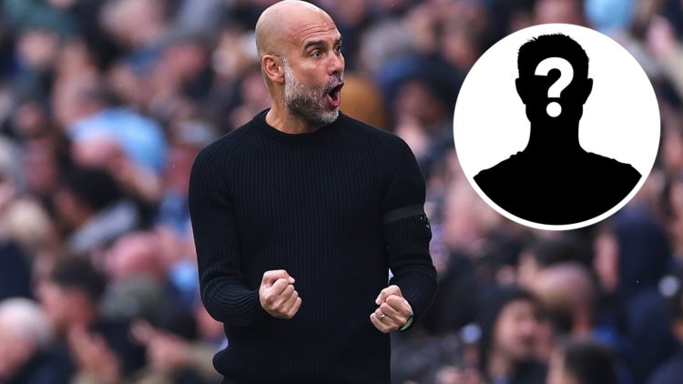 Pep Guardiola, manager of Manchester City and inset of mystery player