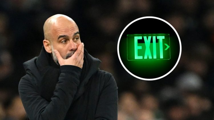 Pep Guardiola, Manager of Manchester City, looks on during the Premier League match between Tottenham Hotspur FC and Manchester City FC. Inset, an ...