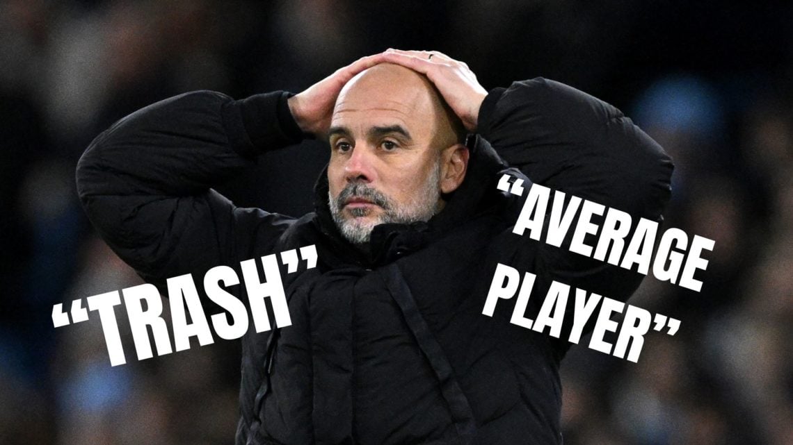 MANCHESTER, ENGLAND - MARCH 01: Pep Guardiola, Manager of Manchester City, looks dejected during the Emirates FA Cup Fifth Round match between Manc...