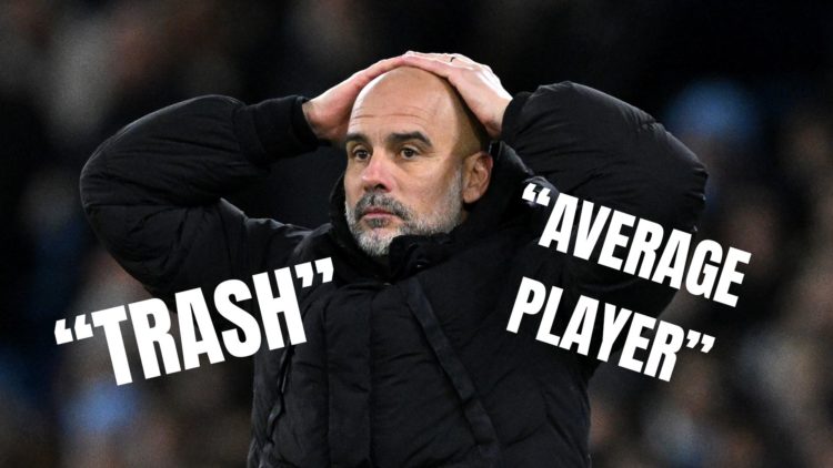 MANCHESTER, ENGLAND - MARCH 01: Pep Guardiola, Manager of Manchester City, looks dejected during the Emirates FA Cup Fifth Round match between Manc...