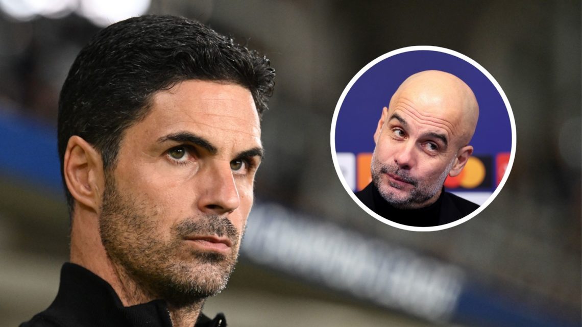 Arsenal Manager Mikel Arteta before the UEFA Champions League 2024/25 League Phase MD1 match between Atalanta BC and Arsenal FC. Inset Manchester C...