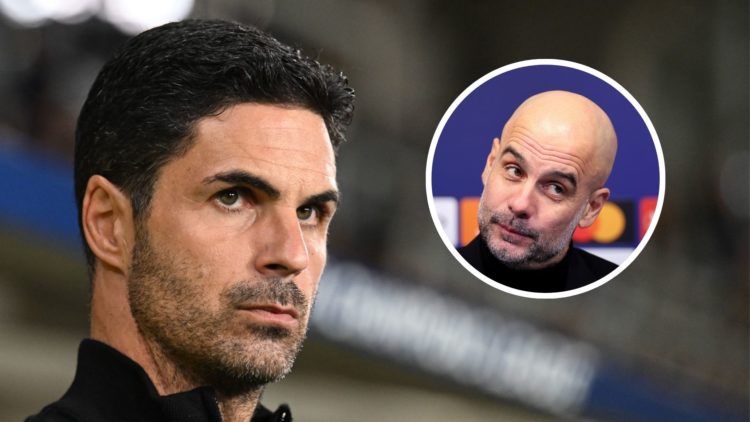 Arsenal Manager Mikel Arteta before the UEFA Champions League 2024/25 League Phase MD1 match between Atalanta BC and Arsenal FC. Inset Manchester C...