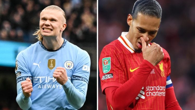 Split image of Manchester City's Erling Haaland next to Liverpool's Virgil van Dijk