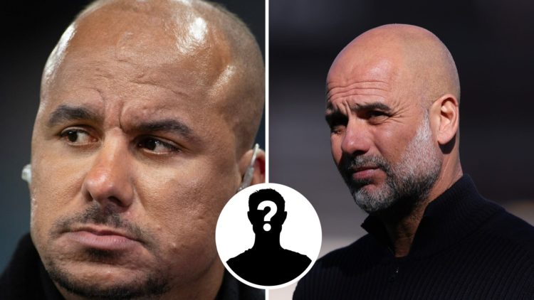 Split image - Close up of Gabriel Agbonlahor while doing punditry work (left) mystery player inset (middle) Pep Guardiola's face up close (right)
