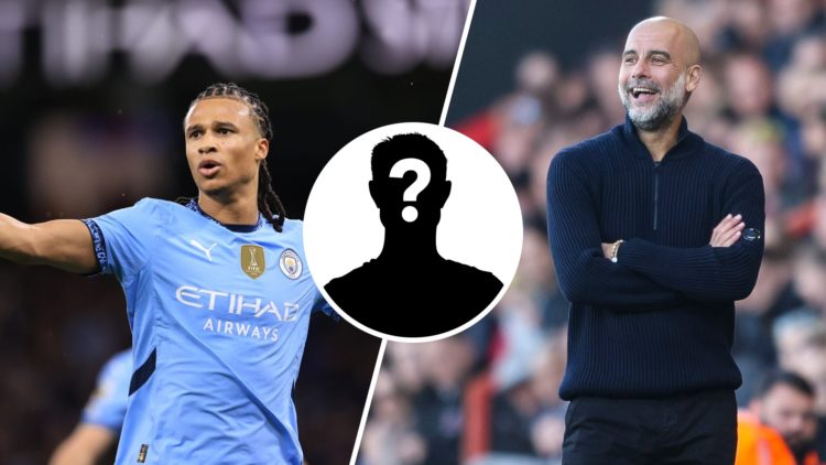 Nathan Ake in action for Manchester City (left) and Manchester City manager Pep Guardiola (right)