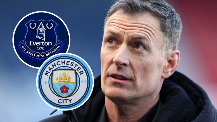 Chris Sutton with insets of Everton and Manchester City badges