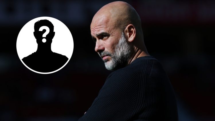 Pep Guardiola with inset of mystery silhouette