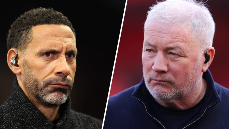Split image - Close up of Rio Ferdinand's face while doing punditry work (left) Close up of Ally McCoist's face (right)