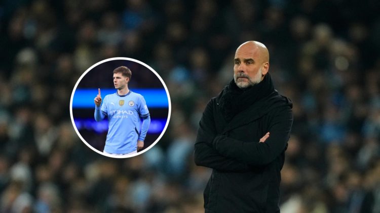 Pep Guardiola with inset of James McAtee
