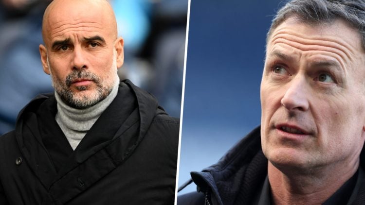 A split image of Pep Guardiola and Chris Sutton