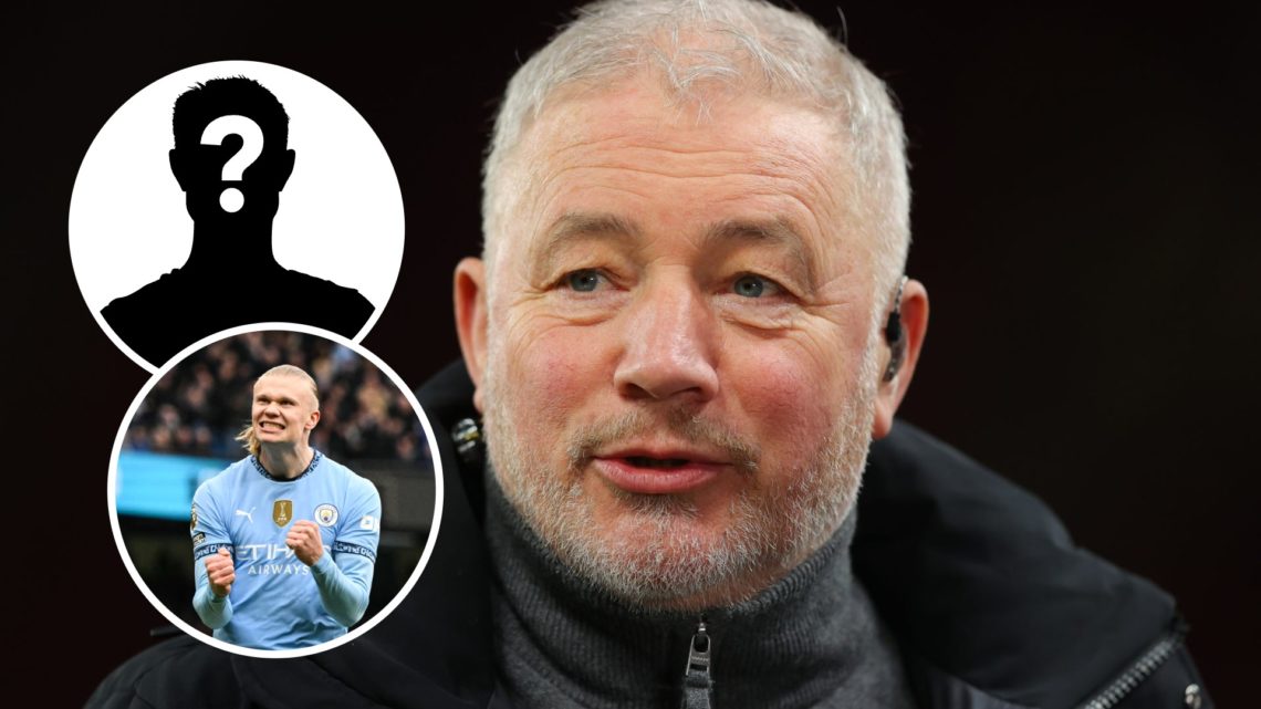 Close up of Ally McCoist's face while doing punditry work (main picture), mystery player inset (top left corner), inset of Erling Haaland celebrati...