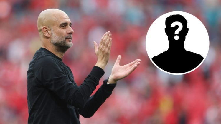 Pep Guardiola clapping towards Man City fans (main image) mystery player inset (top right corner)