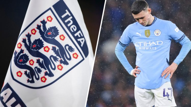 Split image of the FA badge and Phil Foden