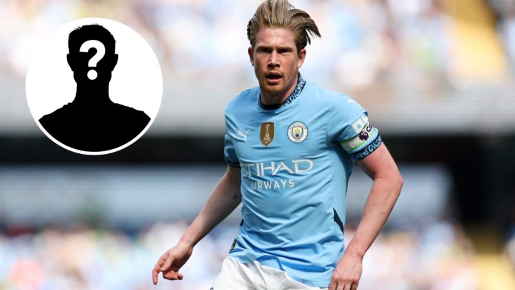 Kevin De Bruyne with an inset of a mystery figure
