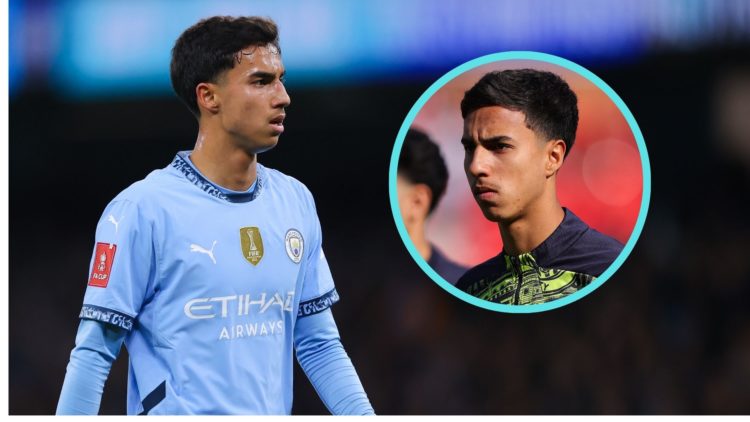 Collage of Man City defender Vitor Reis.