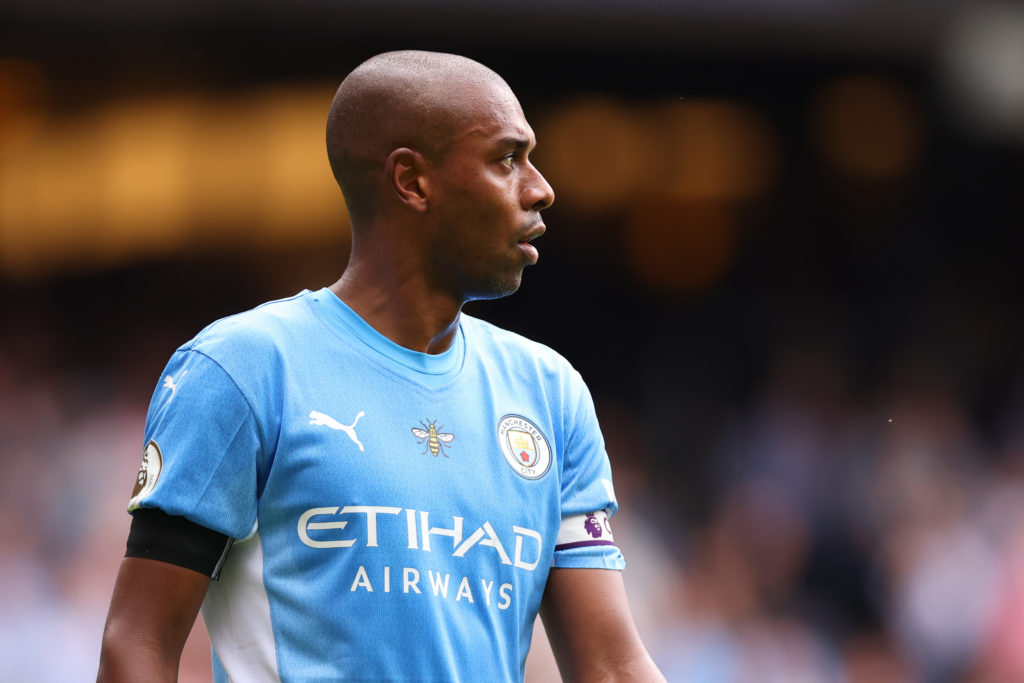 Fernandinho in action for Manchester City v Aston Villa.