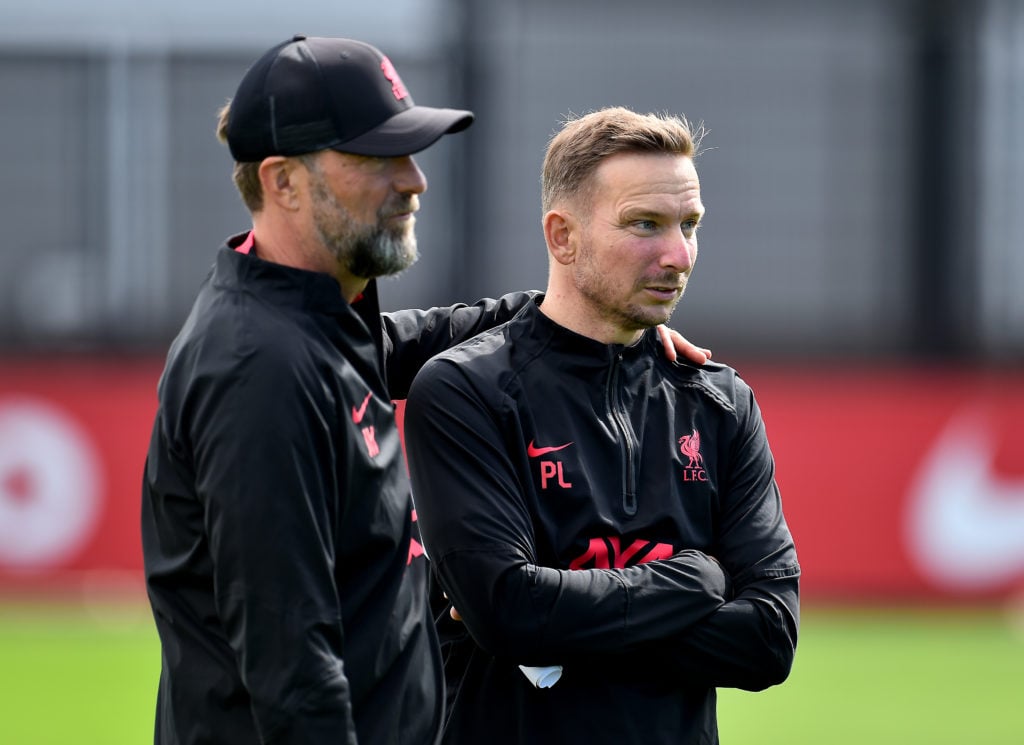 Pep Lijnders and Jurgen Klopp in a Liverpool Training Session.