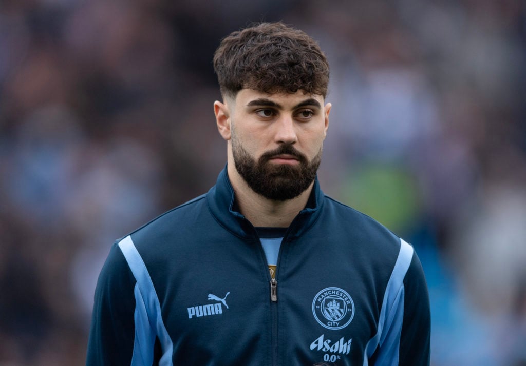Close up of Josko Gvardiol before a Man City match.