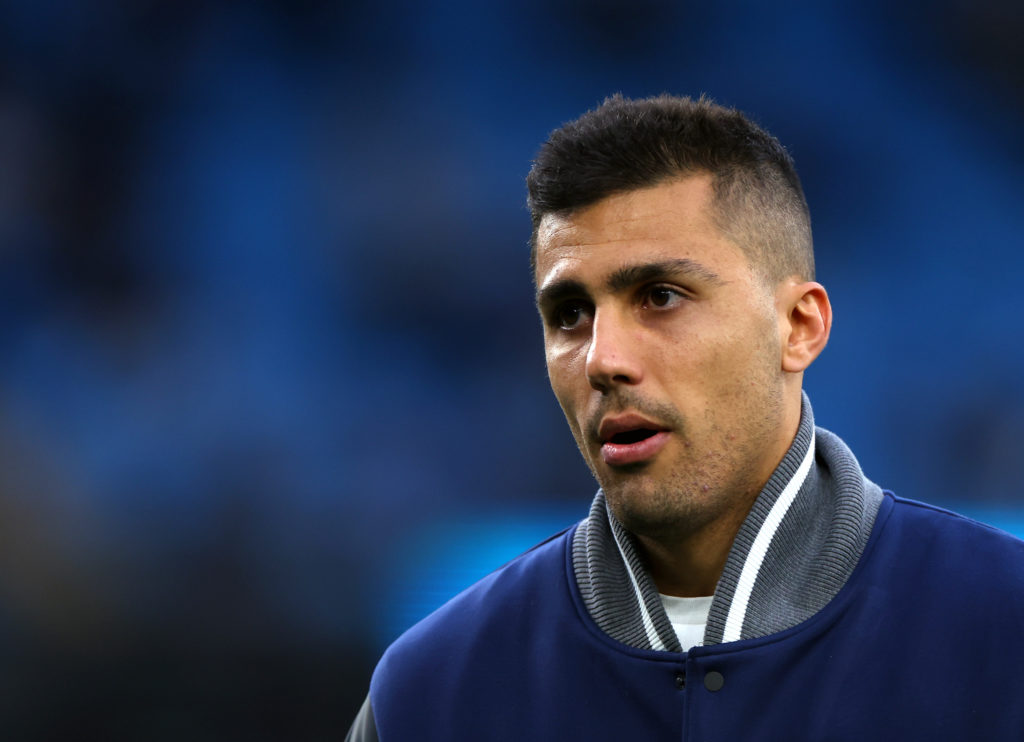 Rodri of Manchester City looking on before Premier League match against Aston Villa