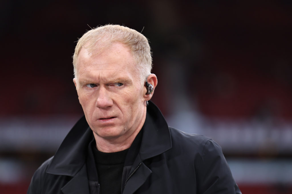 Paul Scholes working as a pundit during Manchester United v Athletic Club