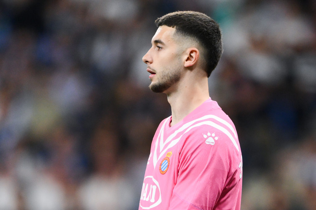 Joan Garcia in action during RCD Espanyol de Barcelona v FC Barcelona