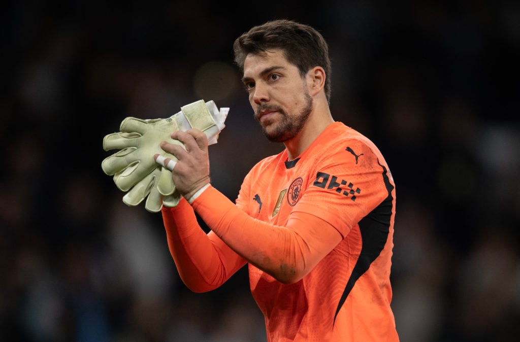 Stefan Ortega claps to the fans after Manchester City v Aston Villa.