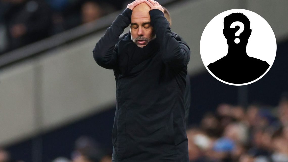 Pep Guardiola manager of Manchester City during the Premier League with inset of mystery player