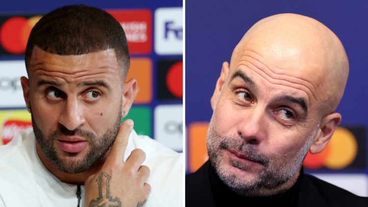 Split Image of Kyle Walker of Manchester City and Manchester City manager Pep Guardiola
