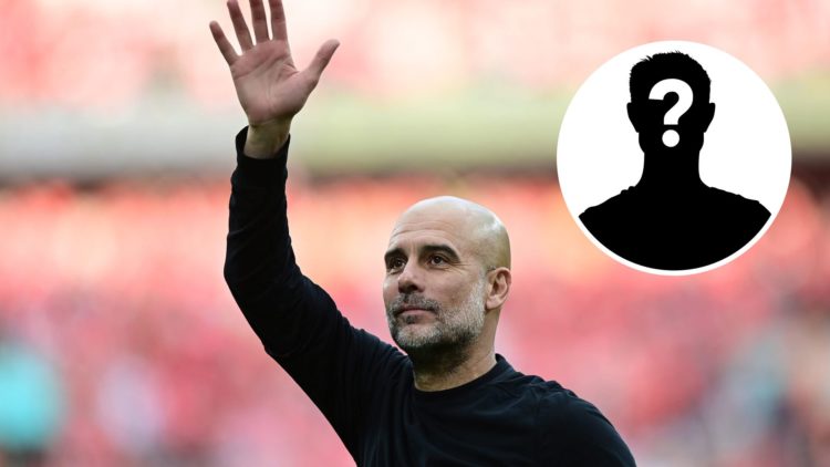 Pep Guardiola during the Emirates FA Cup Semi Final match between Nottingham Forest and Manchester City with inset of mystery player