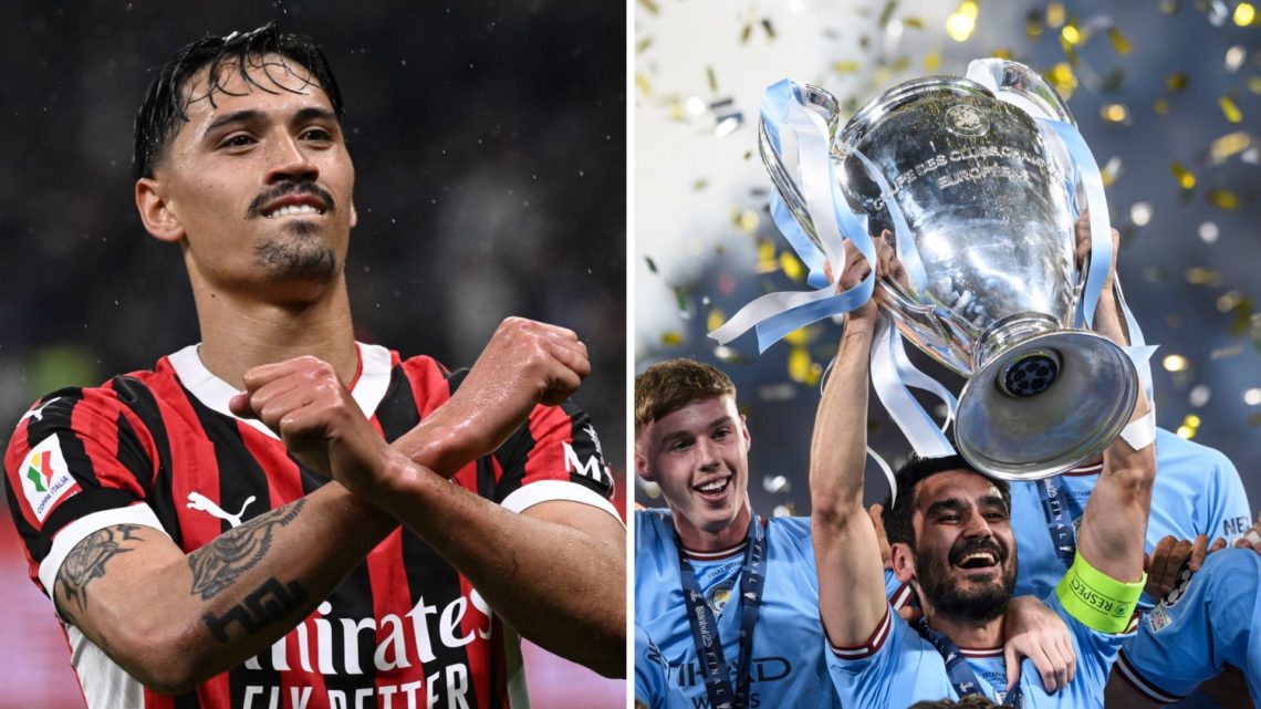 Split Image of Tijjani Reijnders of Milan and Ilkay Gundogan (C) of Manchester City FC