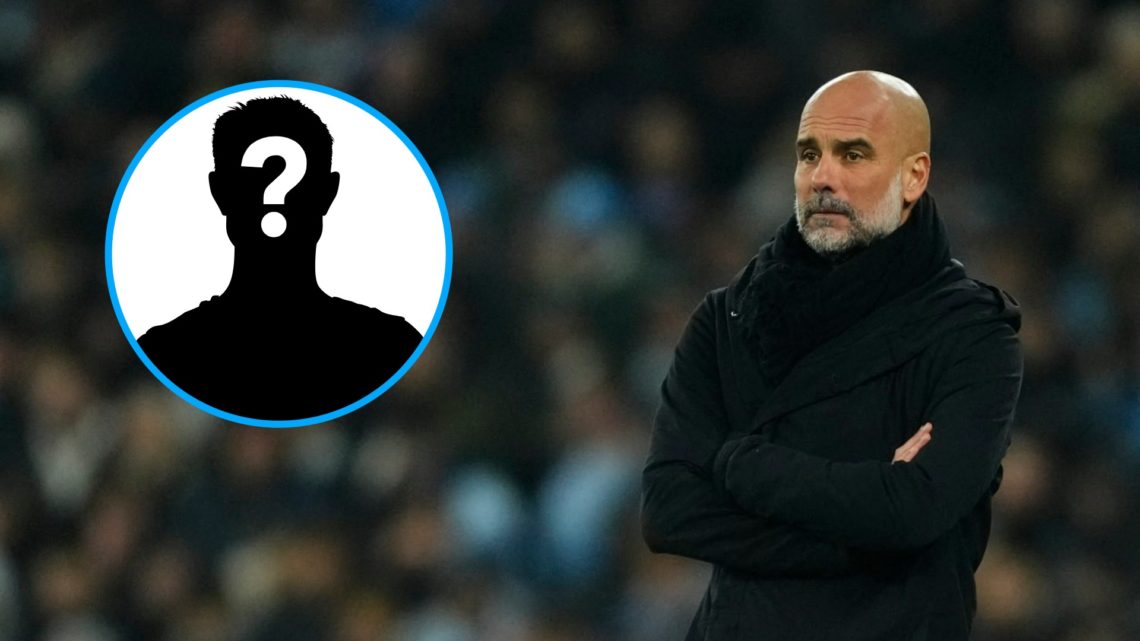 Manchester City manager Pep Guardiola looks on (right), mystery player (inset)