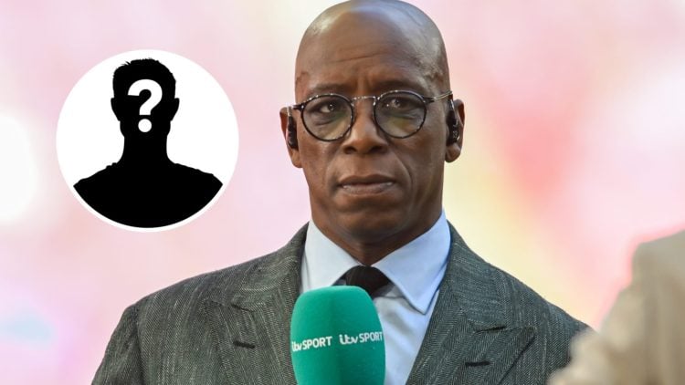 Ian Wright with an ITV Sport microphone in his hand (main image) mystery player inset (top left corner)
