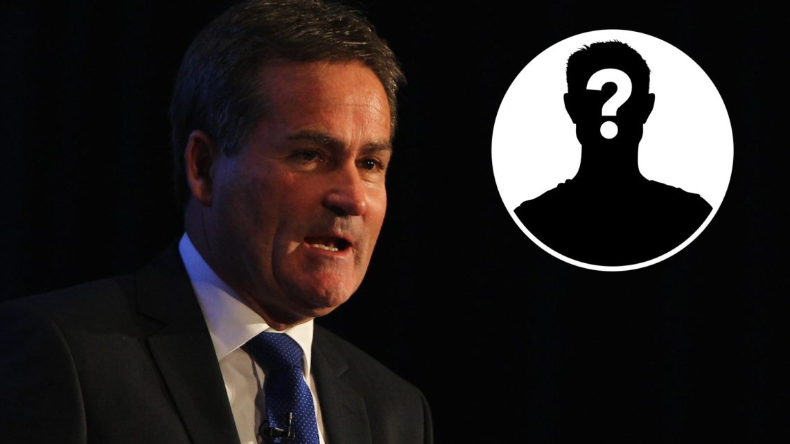 Richard Keys speaking in a suit (main image) mystery player inset (top right corner)