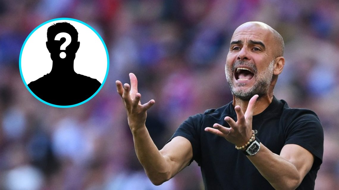 Manchester City manager Pep Guardiola expresses his frustration (right), mystery player (inset)
