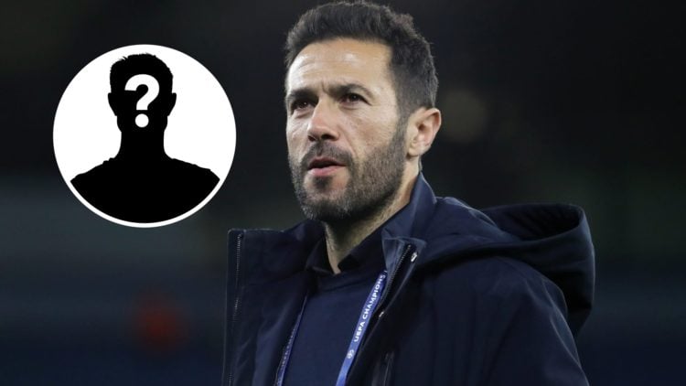 Close up of Man City director of football Hugo Viana (main image) mystery player inset (top left corner)