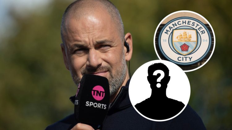 Pundit Joe Cole with inset of Manchester City badge
