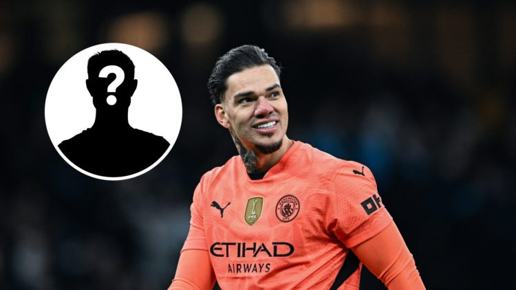 Man City goalkeeper Ederson with a smile on his face (main image) mystery player inset (top left corner)