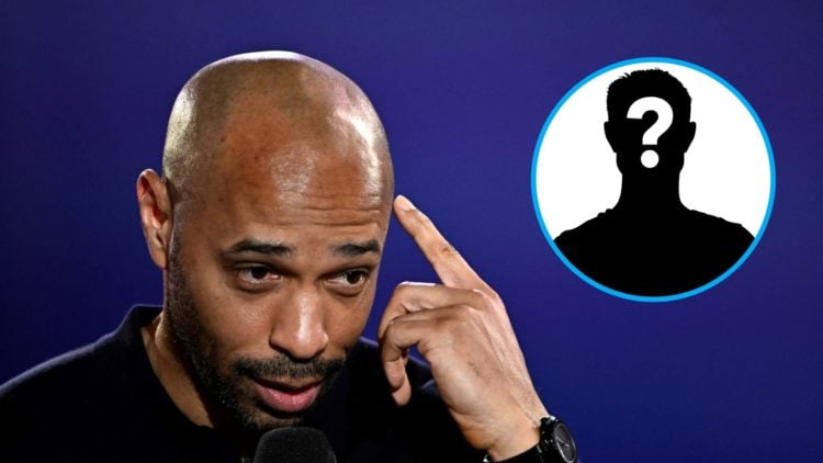 Football pundit Thierry Henry points to his head (left), mystery player (inset)