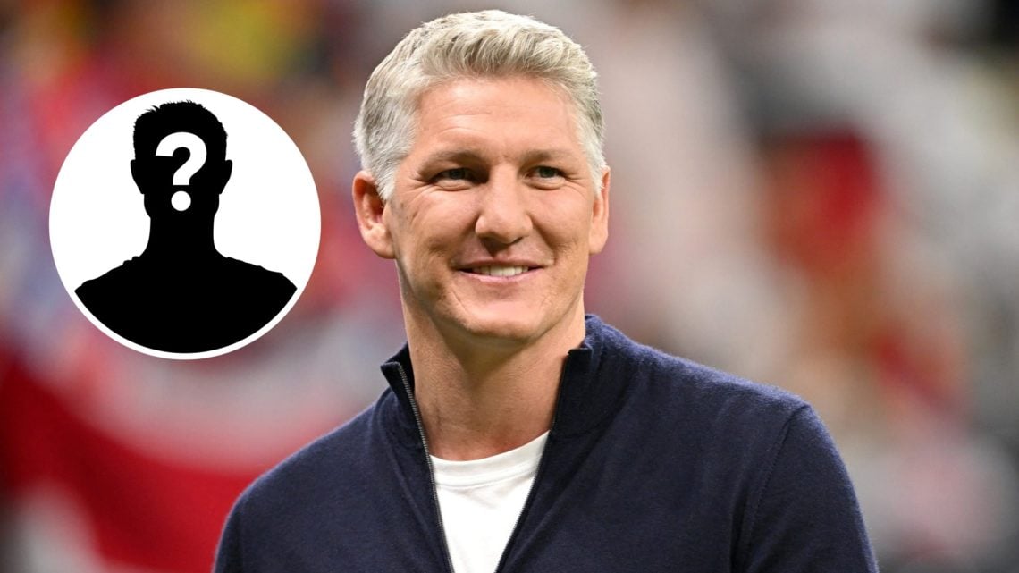 Close up of Bastian Schweinsteiger's face whilst smiling (main image) mystery player inset (top left)