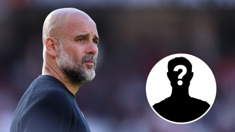 Pep Guardiola staring into the distance (main image) mystery player inset (bottom right)