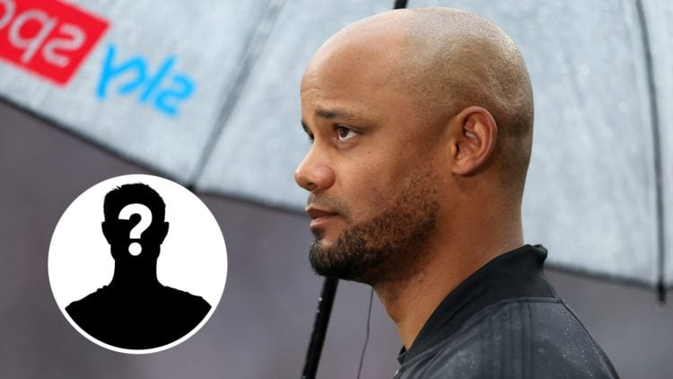 Close up of Vincent Kompany's head with an umbrella hanging over him (main image) mystery player inset (bottom left corner)
