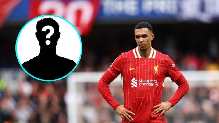 Liverpool defender Trent Alexander-Arnold looks on (central), mystery player (inset)