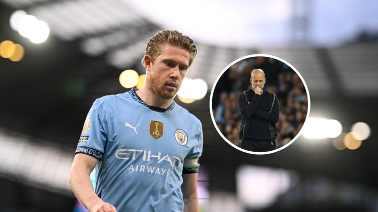 Kevin De Bruyne with inset of Pep Guardiola