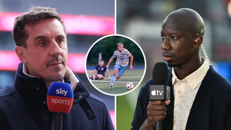 Split image of Gary Neville and Bradley Wright-Phillips with inset of Cavan Sullivan
