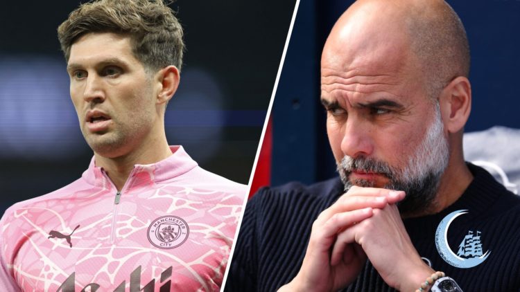 Split image of Manchester City duo John Stones and Pep Guardiola
