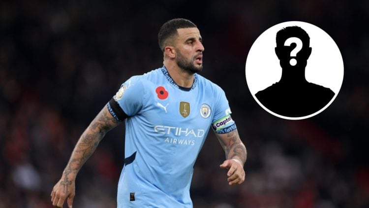 Upper body shot of Kyle Walker in action for Man City (main image) mystery player inset (top right corner)