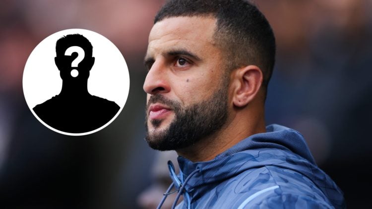 Close up of Kyle Walker's face looking very serious (main image) mystery player inset (top left corner)