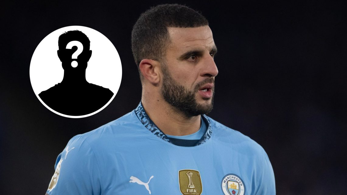 Close up of Kyle Walker's head while in action for Man City (main image) mystery player inset (top left corner)