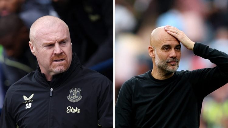 Split image of Sean Dyche and Manchester City manager Pep Guardiola